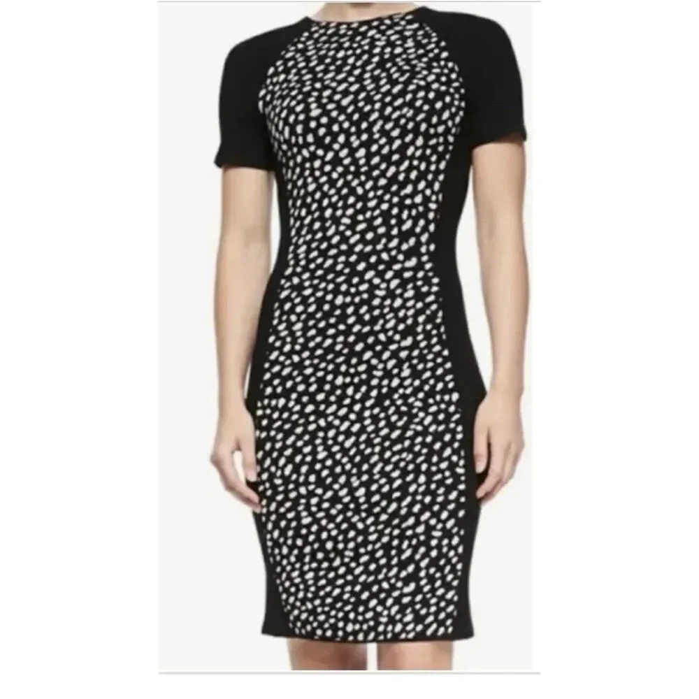 Tory Burch Gemma Dress in Merino Wool Dot Knit Dress SP Black White Short Sleeve